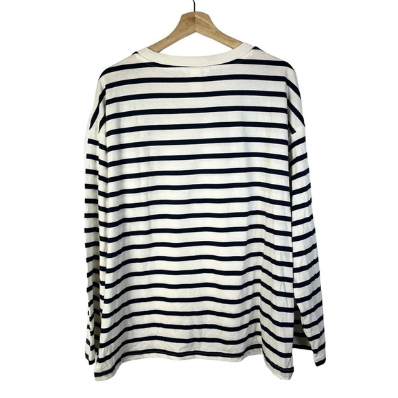 H&M White & Blue Stripe Drop Shoulder Boyfriend Long Sleeve T-Shirt M - Picture 2 of 4